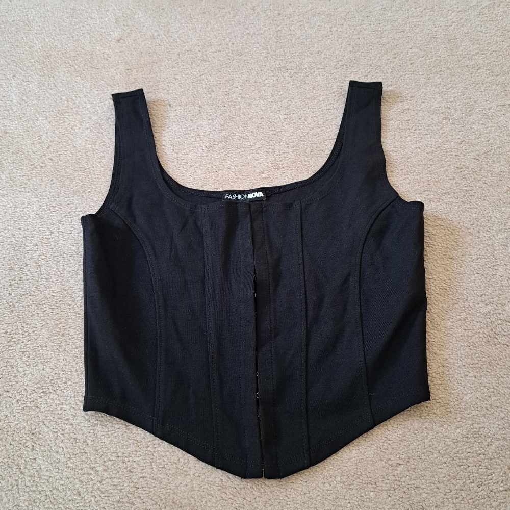 Fashion Nova Black Crop Top Corset Tank Style Size Medium Casual Stretch